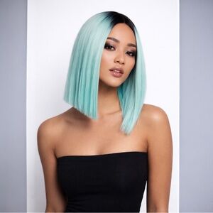 Fever Kylie Wig - Asymmetric Long Straight Bob, Centre Parting, Pepperment